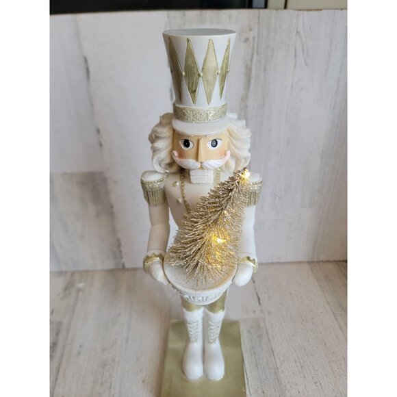 Transpac nutcracker light up tree white gold Xmas home decor figure - Picture 2 of 11